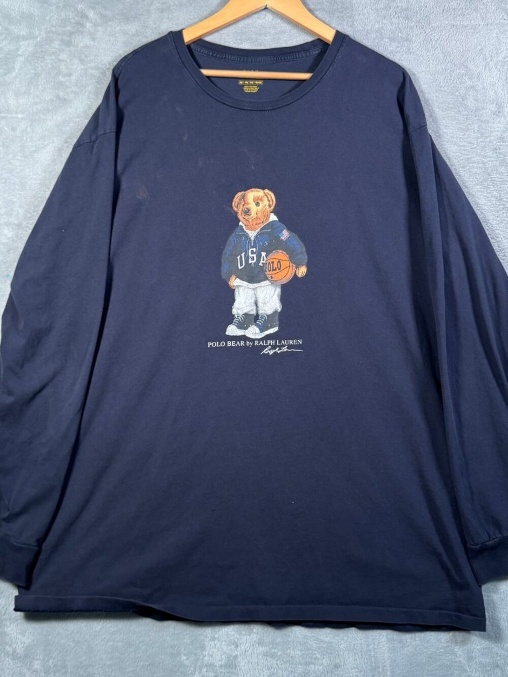 Polo Ralph Lauren T Shirt Mens 2XLT 2XL Tall Blue Bear Basketball USA *FLAW
